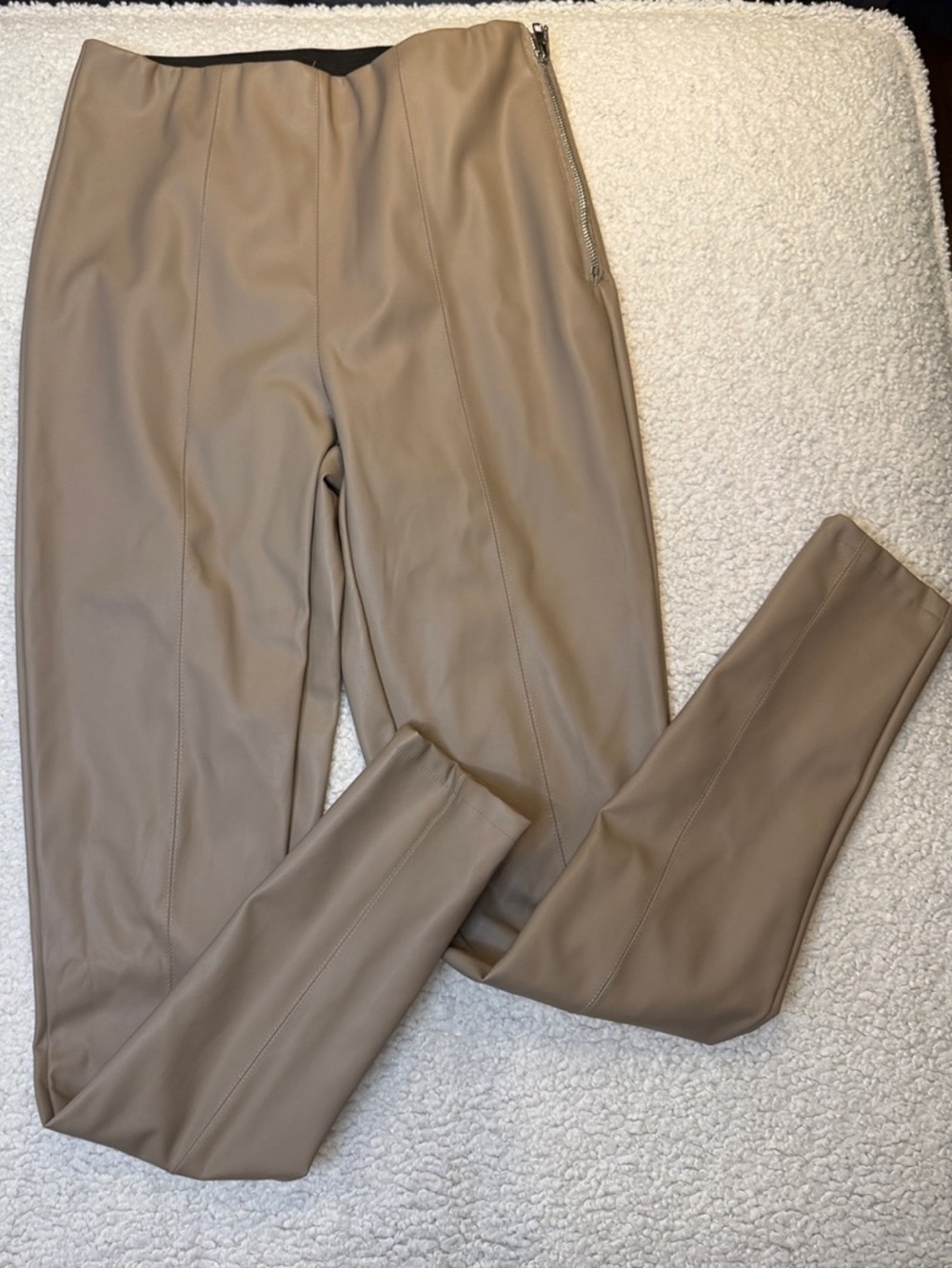 Revamped Faux Leather High-Waist Leggings - Taupe